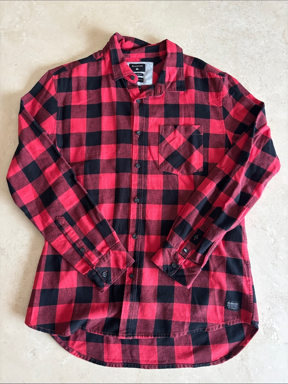 Quiksilver Red and Black Buffalo Plaid Button-Down Shirt